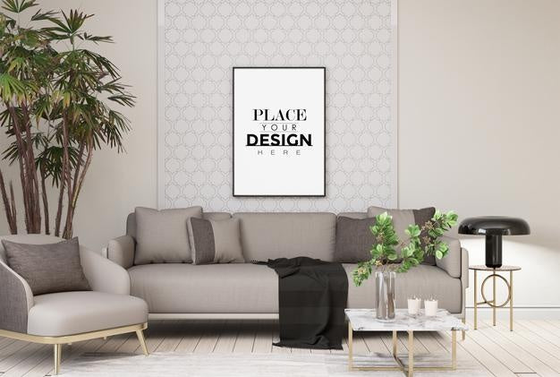Poster Frame In Living Room Psd Mockup Psd