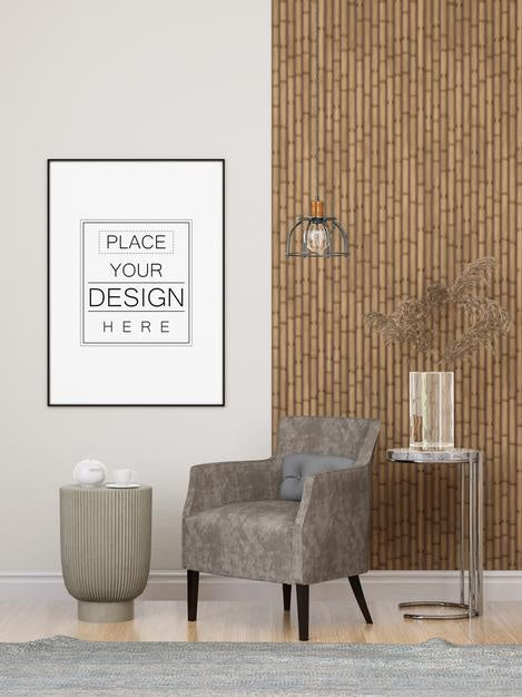 Poster Frame In Living Room Psd Mockup Psd