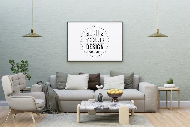 Poster Frame In Living Room Psd Mockup Psd