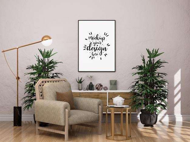Poster Frame In Living Room Psd Mockup Psd