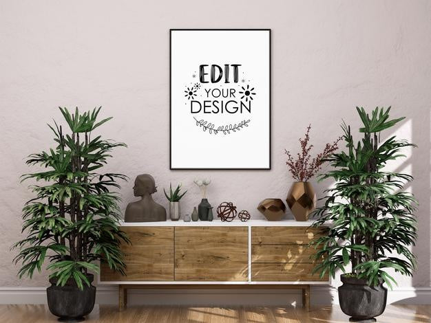 Poster Frame In Living Room Psd Mockup Psd