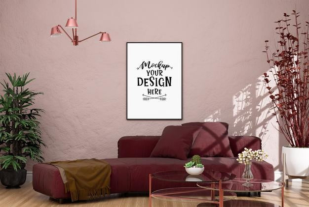 Poster Frame In Living Room Psd Mockup Psd