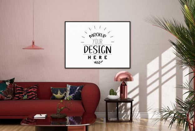 Poster Frame In Living Room Psd Mockup Psd