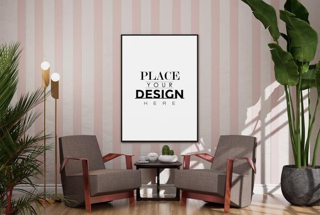 Poster Frame In Living Room Psd Mockup Psd