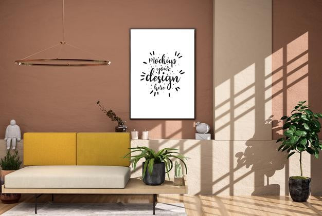 Poster Frame In Living Room Psd Mockup Psd