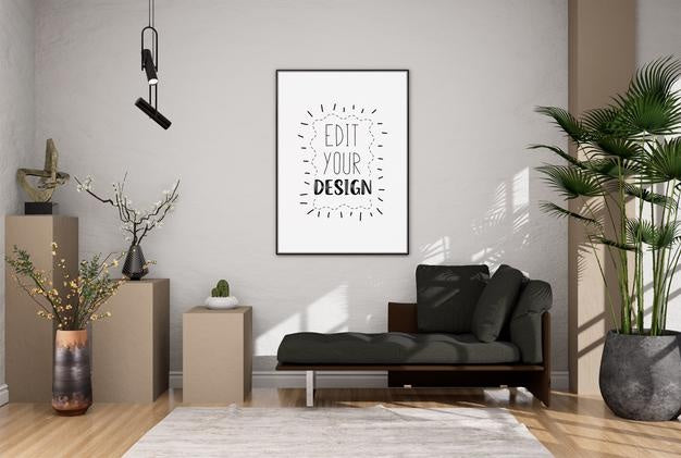 Poster Frame In Living Room Psd Mockup Psd
