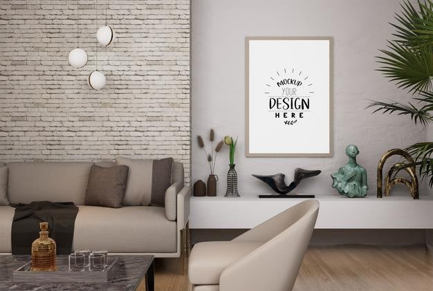 Poster Frame In Living Room Psd Mockup Psd