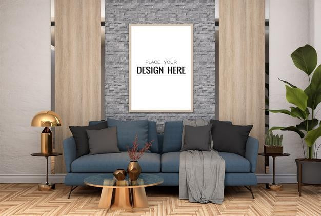 Poster Frame In Living Room Psd Mockup Psd
