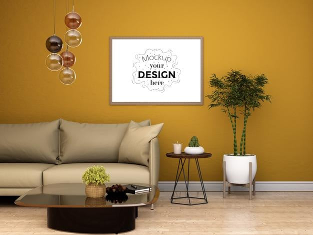 Poster Frame In Living Room Psd Mockup Psd