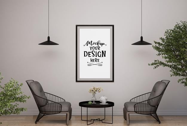 Poster Frame In Living Room Psd Mockup Psd