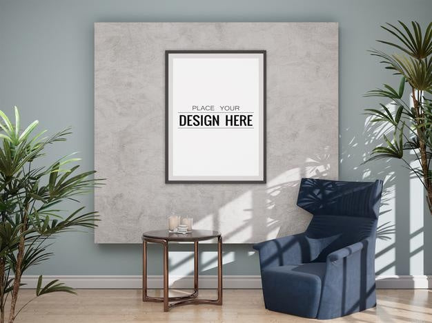 Poster Frame In Living Room Psd Mockup Psd