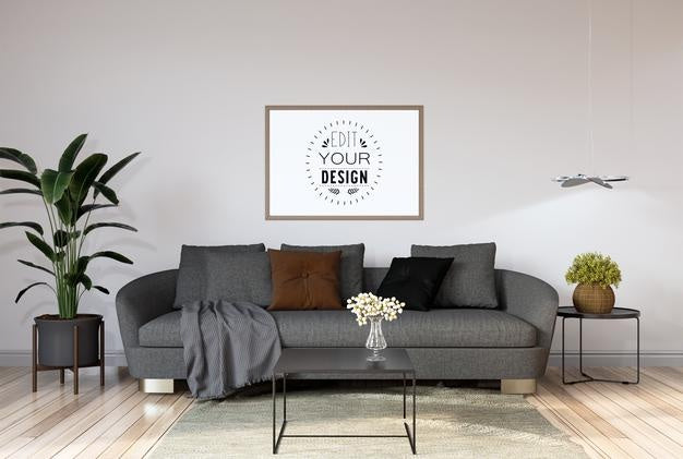 Poster Frame In Living Room Psd Mockup Psd