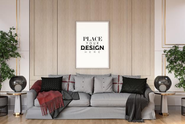 Poster Frame In Living Room Psd Mockup Psd