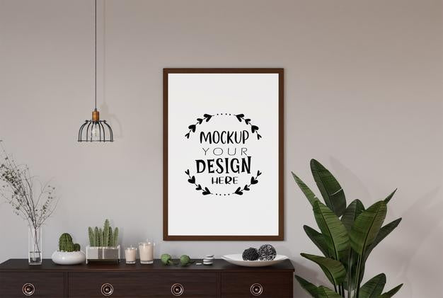 Poster Frame In Living Room Psd Mockup Psd