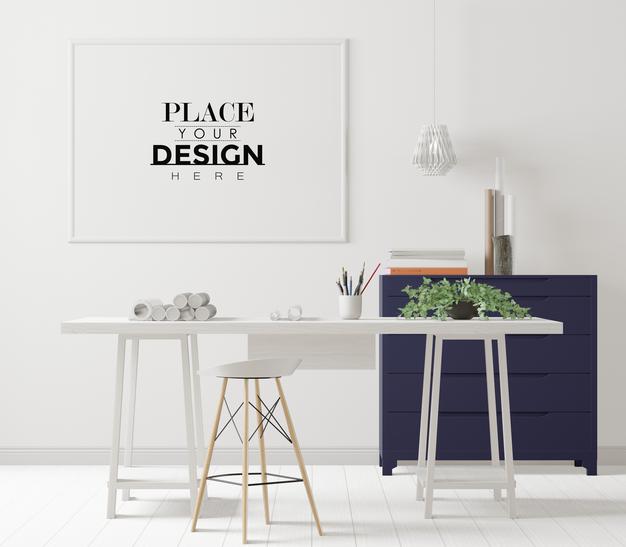 Poster Frame In Office Mockup Psd