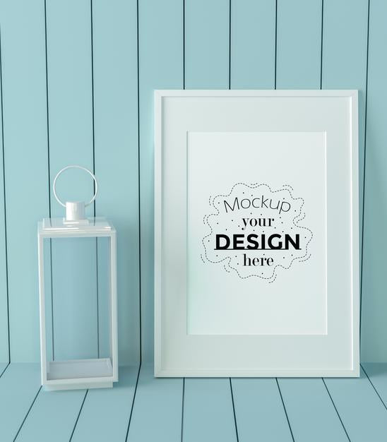 Poster Frame Mockup And Empty Lamp Psd