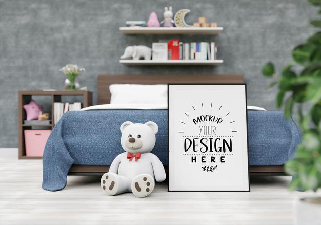 Poster Frame Mockup Bedroom Psd