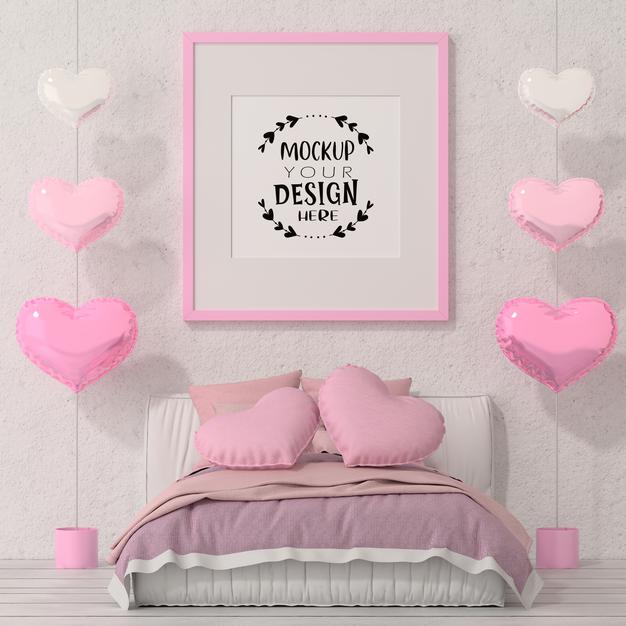 Poster Frame Mockup In A Bedroom Psd