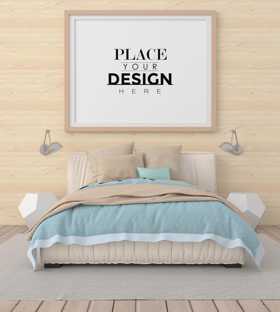Poster Frame Mockup In A Bedroom Psd