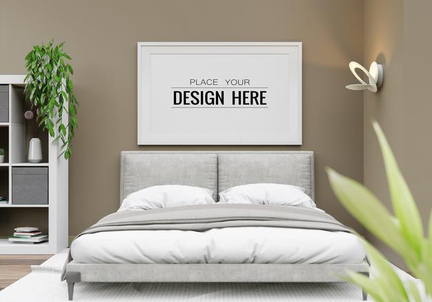 Poster Frame Mockup In Bedroom Psd