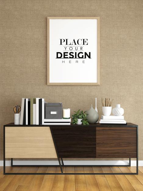 Poster Frame Mockup In Living Room Psd