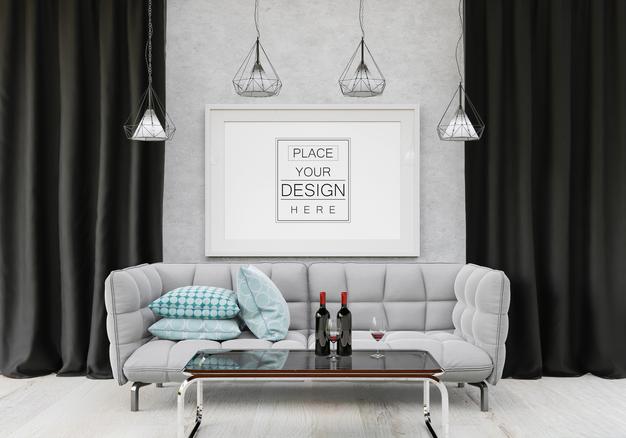 Poster Frame Mockup In Living Room Psd