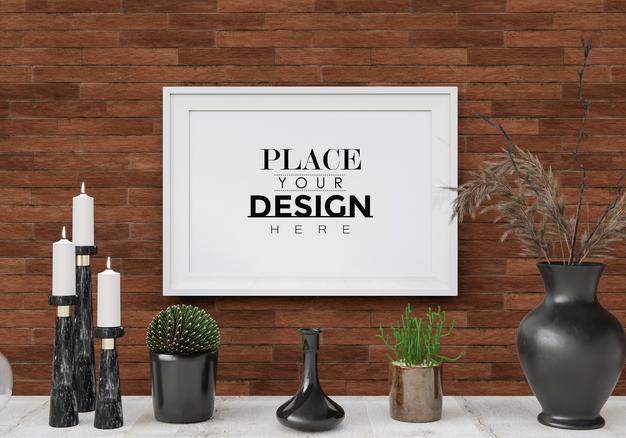 Poster Frame Mockup In Living Room Psd