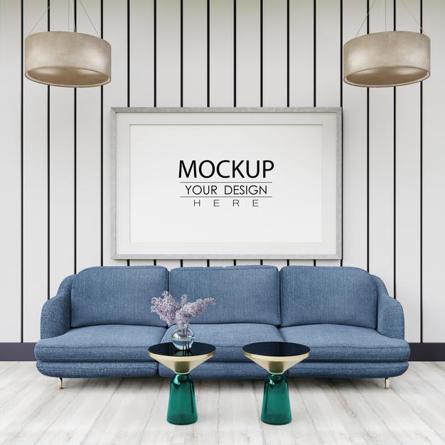 Poster Frame Mockup In Living Room Psd