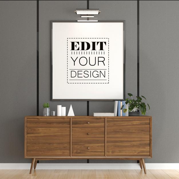 Poster Frame Mockup In Living Room Psd