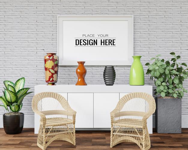 Poster Frame Mockup In Living Room Psd