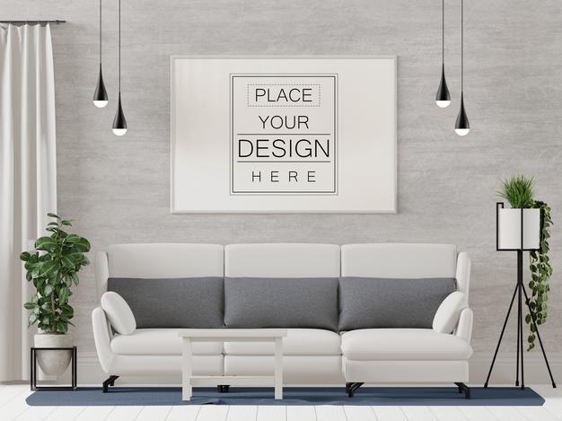 Poster Frame Mockup In Living Room Psd