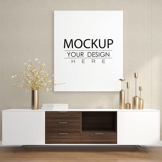 Poster Frame Mockup In Living Room Psd