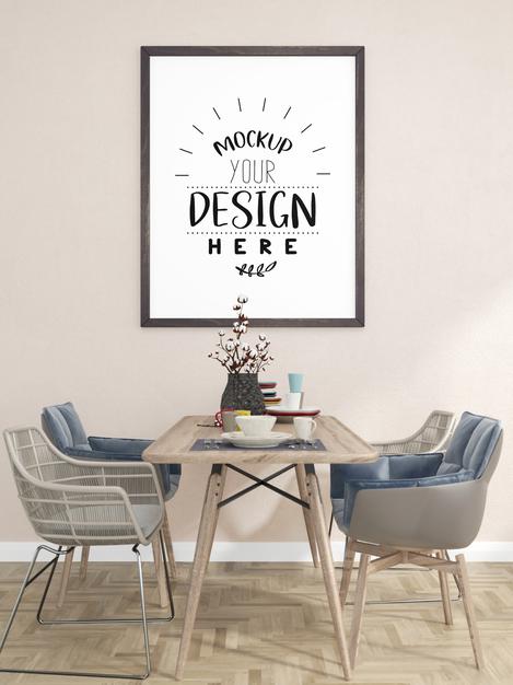 Poster Frame Mockup In Living Room Psd