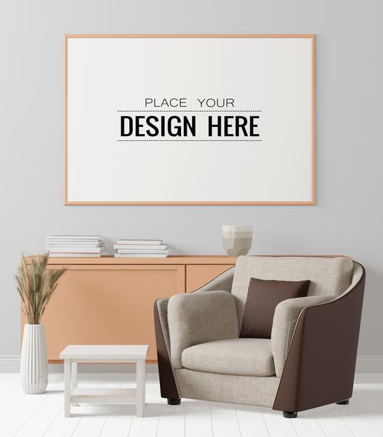 Poster Frame Mockup In Living Room Psd