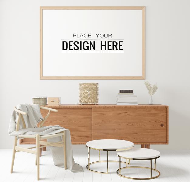 Poster Frame Mockup In Living Room Psd