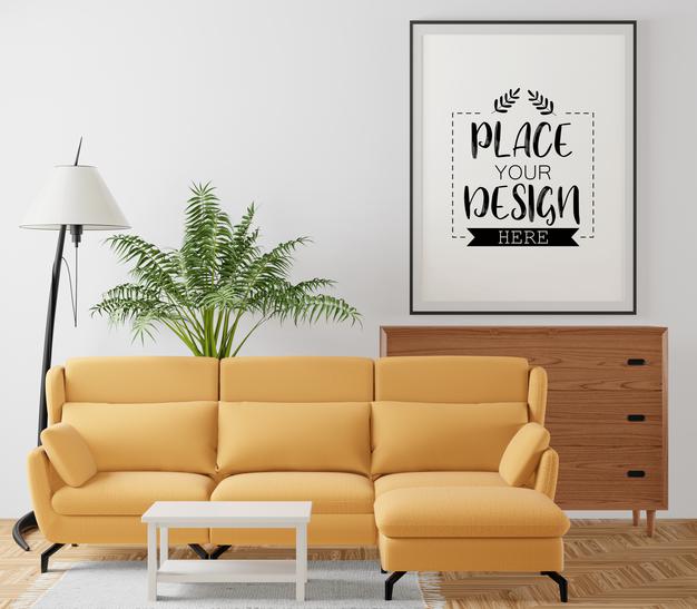 Poster Frame Mockup In Living Room Psd