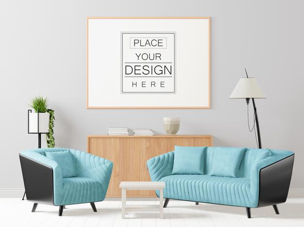 Poster Frame Mockup In Living Room Psd