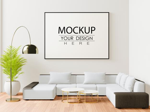 Poster Frame Mockup In Living Room Psd