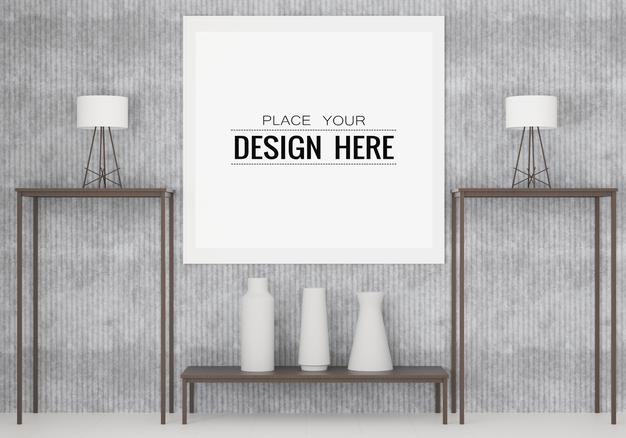 Poster Frame Mockup In Living Room Psd
