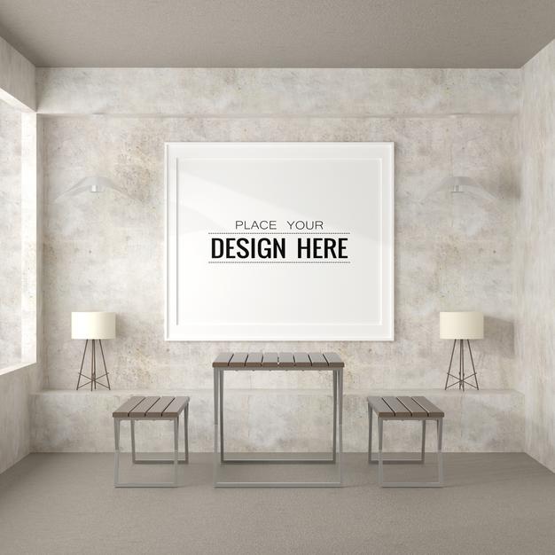 Poster Frame Mockup In Living Room Psd