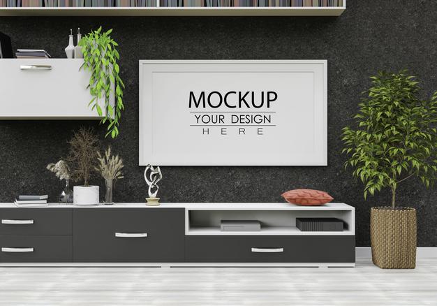 Poster Frame Mockup In Living Room Psd