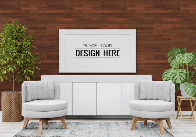 Poster Frame Mockup In Living Room Psd