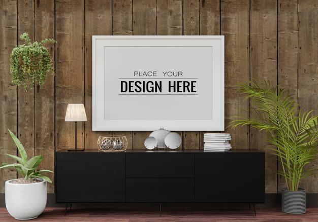Poster Frame Mockup In Living Room Psd