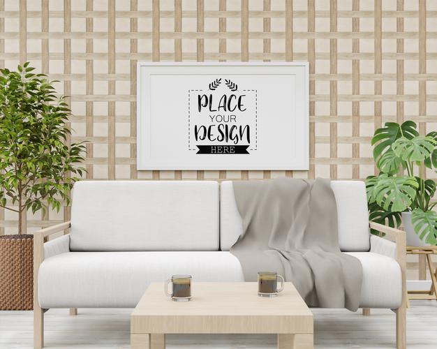 Poster Frame Mockup In Living Room Psd