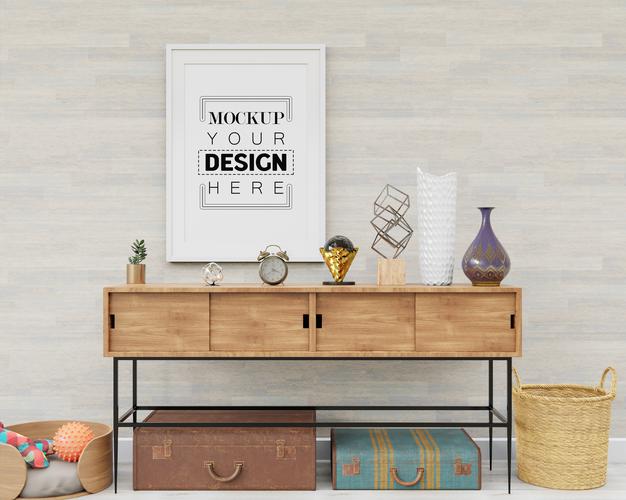 Poster Frame Mockup In Living Room Psd