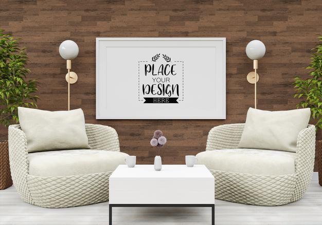 Poster Frame Mockup In Living Room Psd