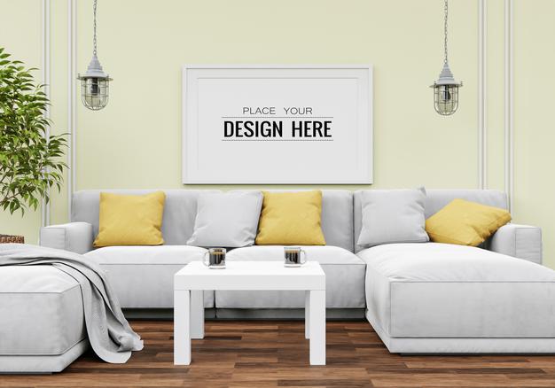 Poster Frame Mockup In Living Room Psd
