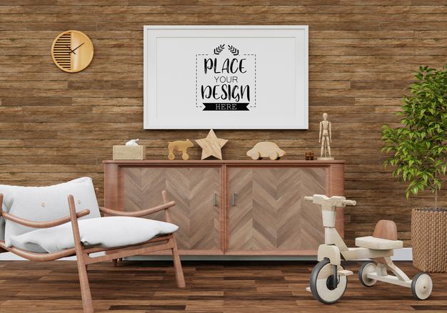 Poster Frame Mockup In Living Room Psd