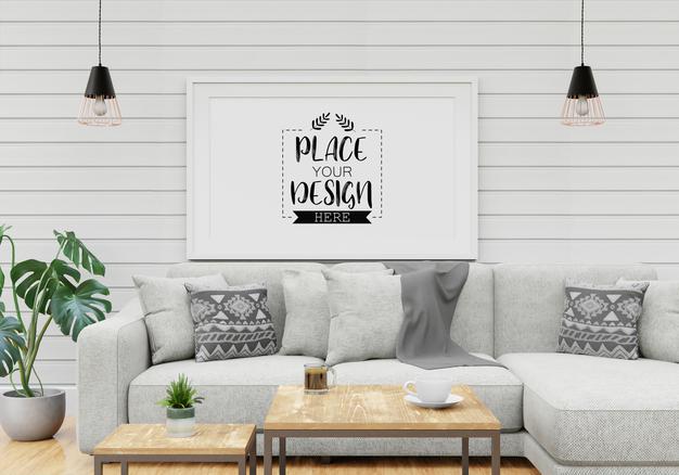 Poster Frame Mockup In Living Room Psd