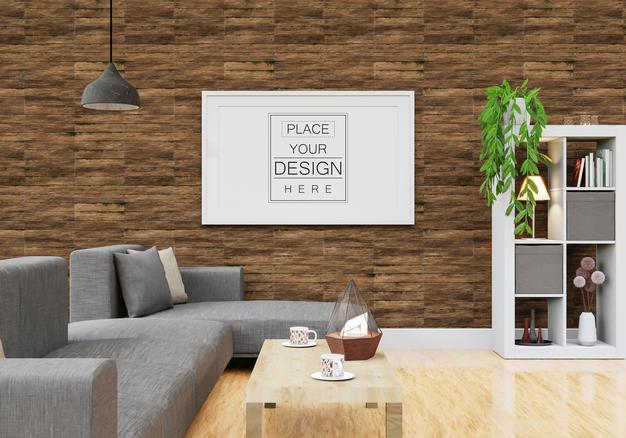 Poster Frame Mockup In Living Room Psd